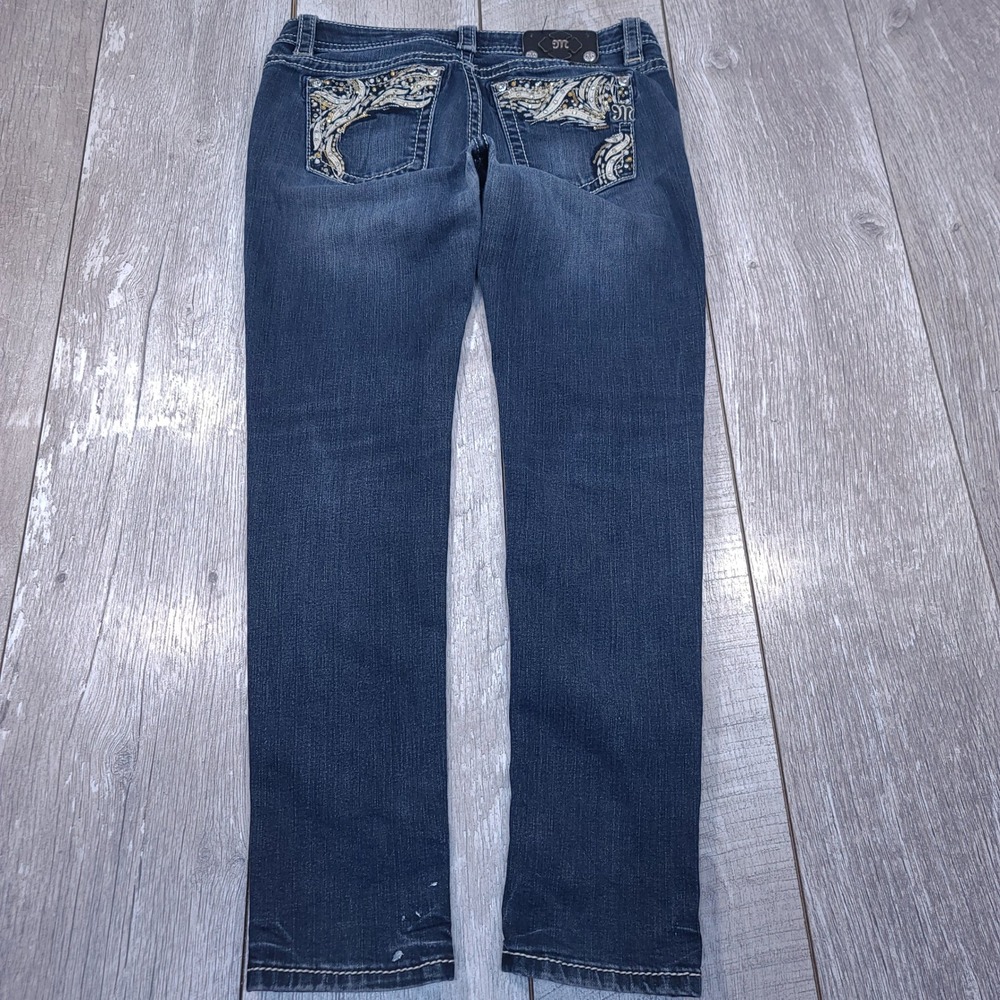 Miss Me Signature Skinny Jeans Womens Size 29x30 Blue Embroidered Sequin